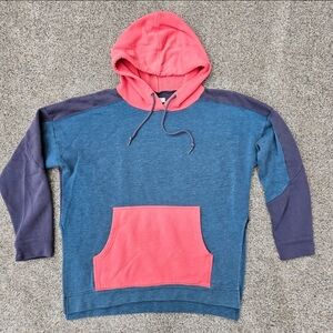 Madewell Colorblock Hoodie Coral Pink Blue Teal Split-side Sweatshirt Womens S